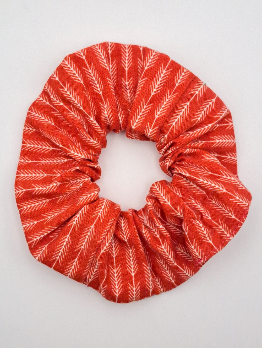 Red Patterned Cotton Scrunchie Women's Accessory Elactic Band Hair Tie